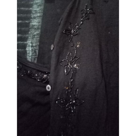 Silk Club Collection Black Cardigan & Tank Set L Embellished W/ Sequin/Stone - Picture 4 of 11